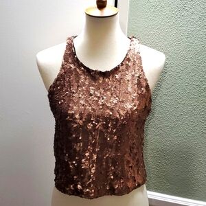 "Bar III" Bronze Sequined Sleeveless Short Top